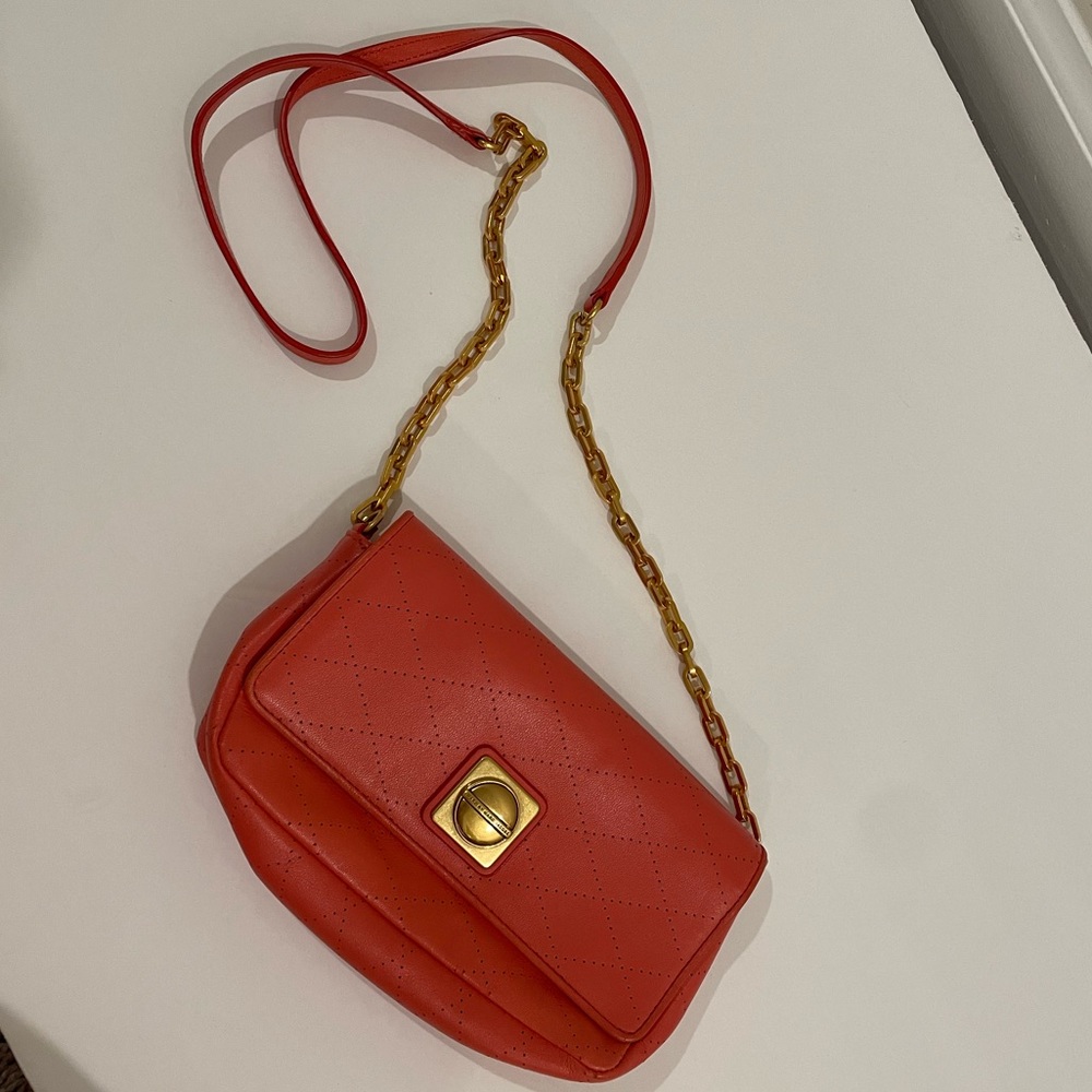 Marc Jacobs mini peach leather cross body bag with gold accents